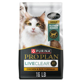 Purina Pro Plan LiveClear chicken and rice bag may help reduce cat allergens in hair and dander.