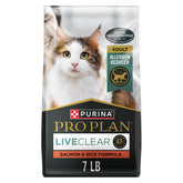 Purina Pro Plan LIVECLEAR salmon-rice bag highlighting allergen-reducing nutrition