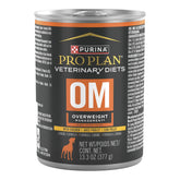 Purina Pro Plan Veterinary Diets OM overweight wet dog food cans pack of 12 supports weight management.