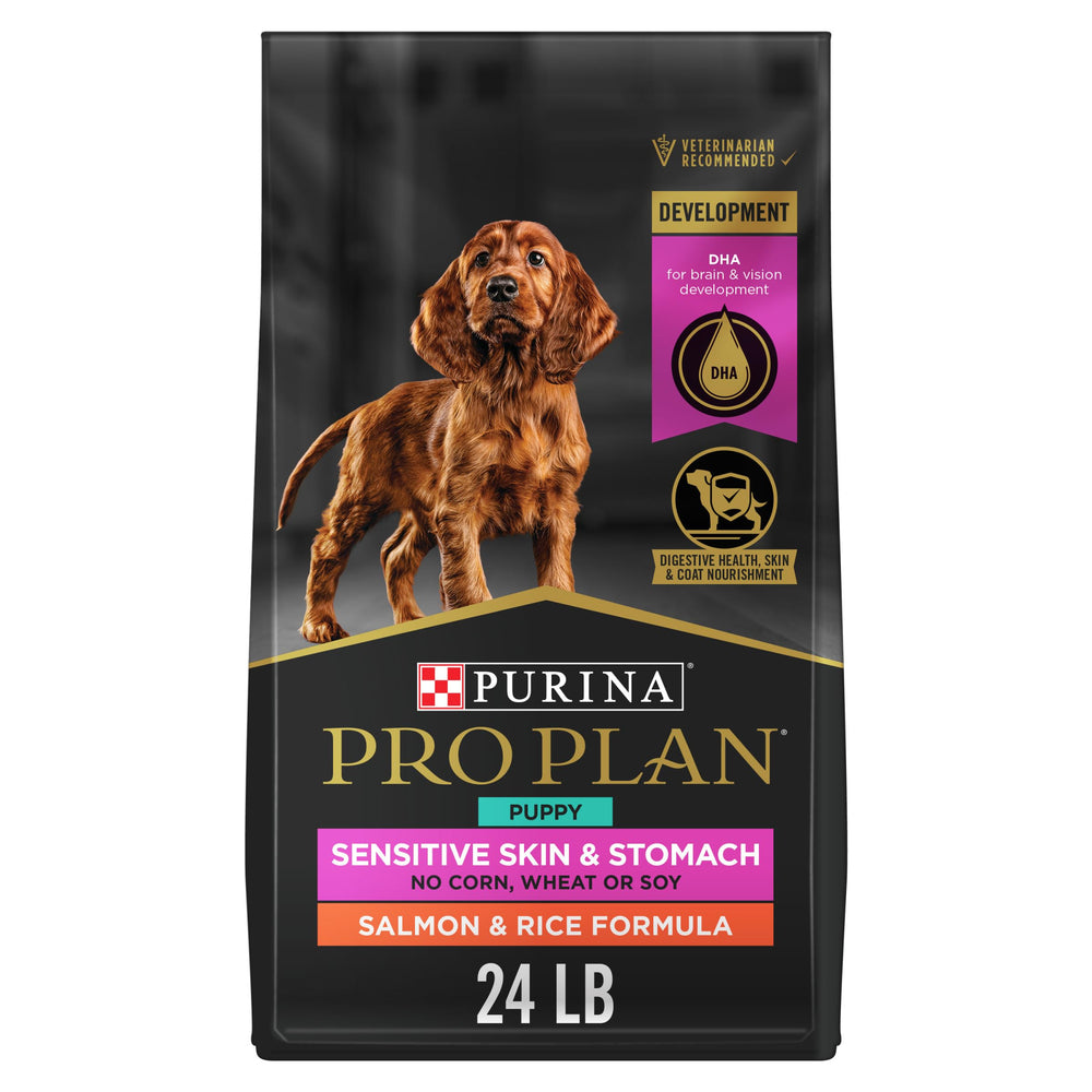 Purina Pro Plan Puppy Salmon and Rice bag front view for sensitive stomach nutrition