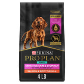 Purina Pro Plan Puppy Salmon and Rice ingredient close-up highlighting top salmon for growth.