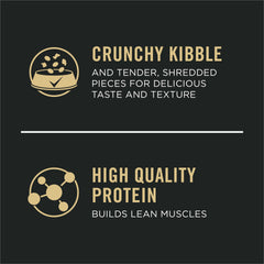 Purina Pro Plan Puppy Shredded Blend kibble close-up highlighting crunchy texture and flavor.