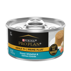Purina Pro Plan Senior Cat Food pate with ocean whitefish and salmon in 24-pack cans