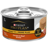 Purina Pro Plan Senior wet pate in pull-top can, chicken and beef entree, convenient 3 oz portions.