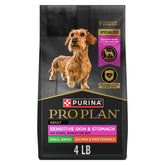 Purina Pro Plan Sensitive Skin Small Breed Salmon bag highlights high protein formula