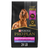 Purina Pro Plan Sensitive Skin and Stomach bag front promotes gentle digestion.