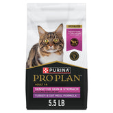 Purina Pro Plan Sensitive Skin Stomach turkey-first-ingredient boosts protein intake for healthy muscles.