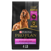 Purina Pro Plan Sensitive Skin and Stomach bag with turkey and oat meal supports gentle digestion.