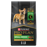 Purina Pro Plan Small Breed 7 Plus bag front highlighting senior dog nutrition and 6 lb size.