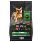 Purina Pro Plan Small Breed bag front view, easy-to-store packaging.