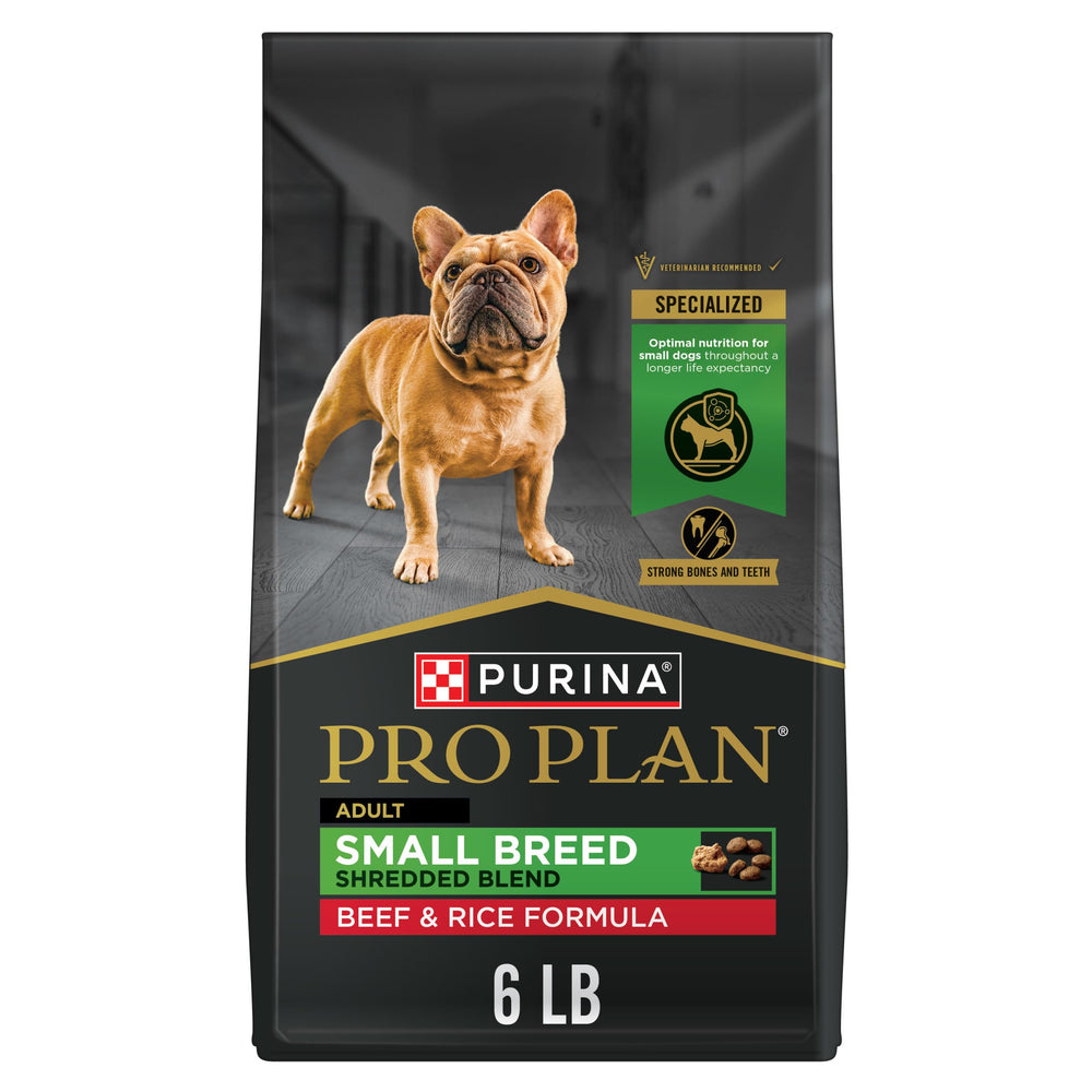 Purina Pro Plan Small Breed bag front showing active small dogs' nutrition.