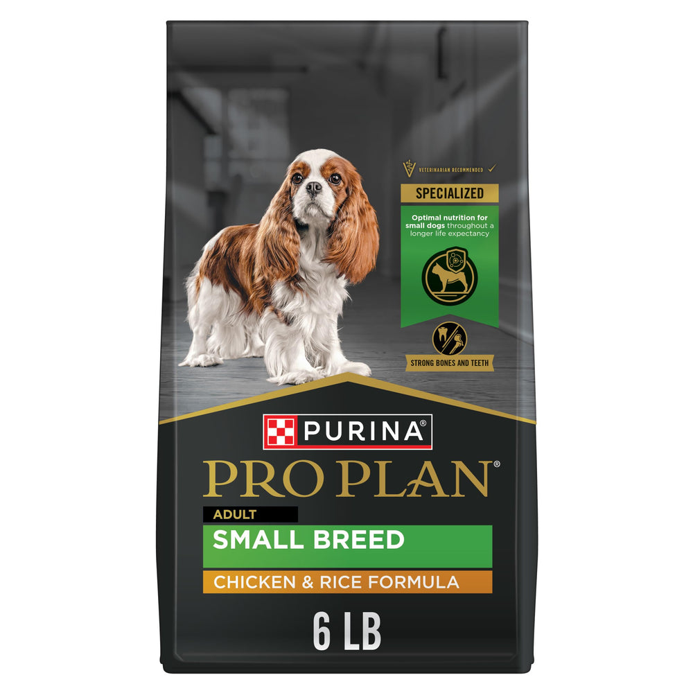 Purina Pro Plan Small Breed Chicken and Rice 6lb bag ready for daily feeding.