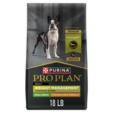 Purina Pro Plan Small Breed Weight Management bag front highlighting real chicken first ingredient
