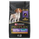 Purina Pro Plan Sport Puppy Development bag closeup shows chicken as top ingredient for active puppies.