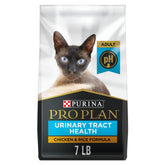 Purina Pro Plan Urinary Tract Cat Food bag front promotes urinary health with real chicken.