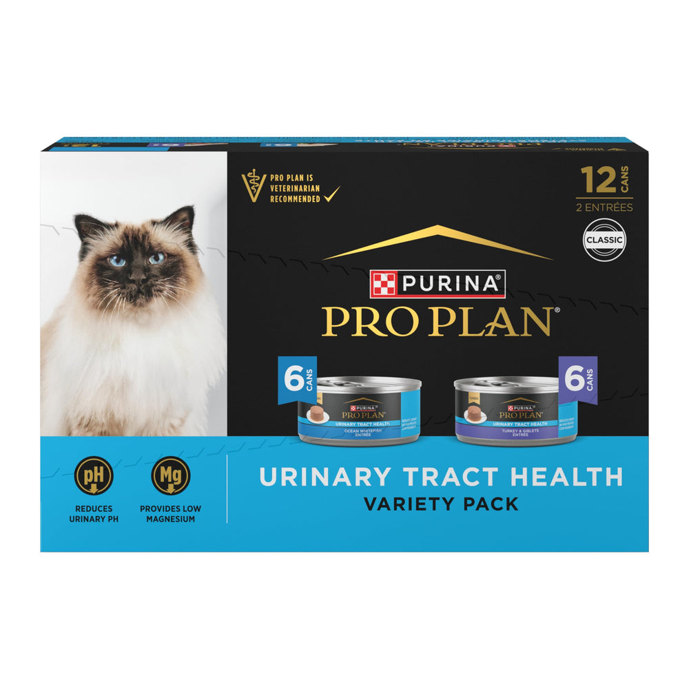 Purina Pro Plan Urinary Tract Health Turkey Giblets Pate can, rich texture for adult cats.