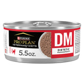 Purina Pro Plan Veterinary Diets DM wet cat food pack-24-cans seen in a row for balanced nutrition