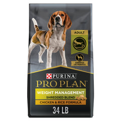 Purina Pro Plan Weight Management bag exterior showing durable packaging for easy storage.