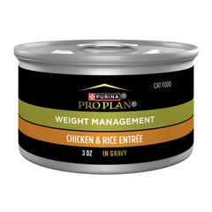 Purina Pro Plan weight management cat wet food with chicken and rice in gravy supports lean muscle