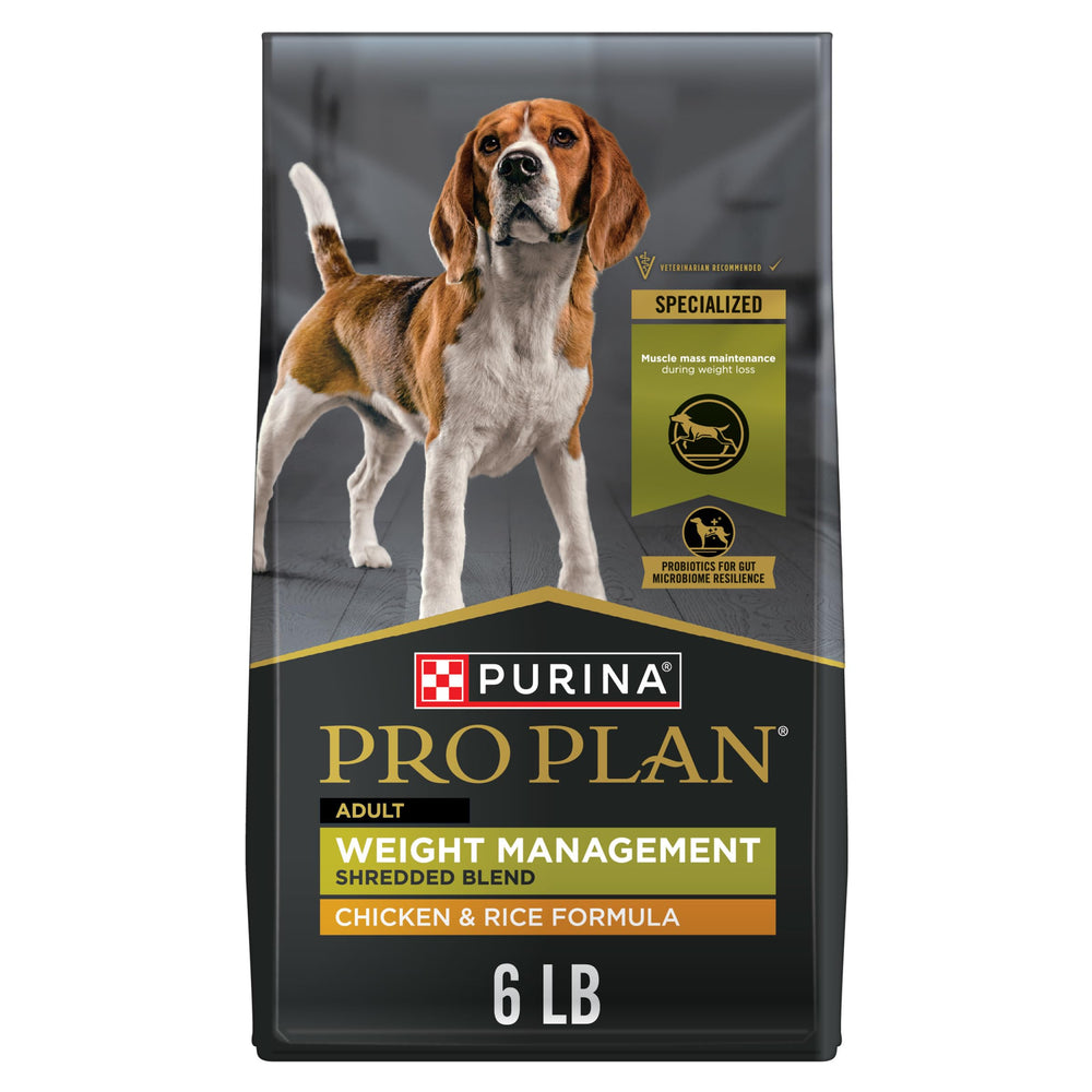 Purina Pro Plan weight management dog food bag 6 lb for controlled portions.