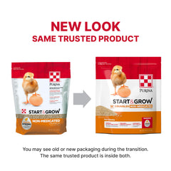 Purina Start and Grow crumbles close up with textured feed for easy eating.