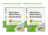 Purina Tidy Cats Breeze pellets bag view, easy storage and four-pack convenience.
