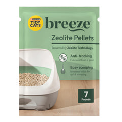 Purina Tidy Cats Breeze pellets box front with recyclable packaging.