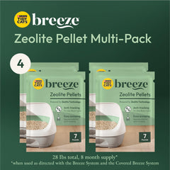 Purina Tidy Cats Breeze pellets close-up shows zeolite for odor control.