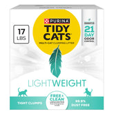 Purina Tidy Cats LightWeight Free and Clean odor-control bag promotes 21‑day freshness.