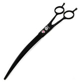 Purple Dragon 9-inch downward-curved-blade scissors for precise pet grooming.