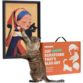 PURRDEE Girl with Purr wall art scratcher with 14x20 frame and sisal surface.