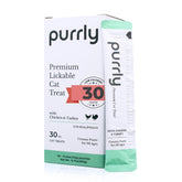 Purrly interactive lickable treats with chicken breast pouch, featuring high-quality protein for cats.
