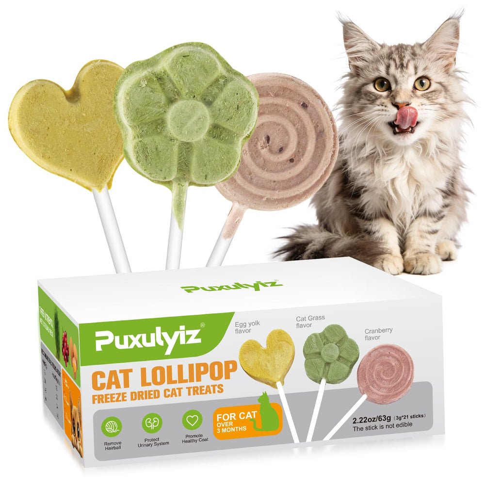 Puxulyiz cat lollipop treats box front, interactive reward for training