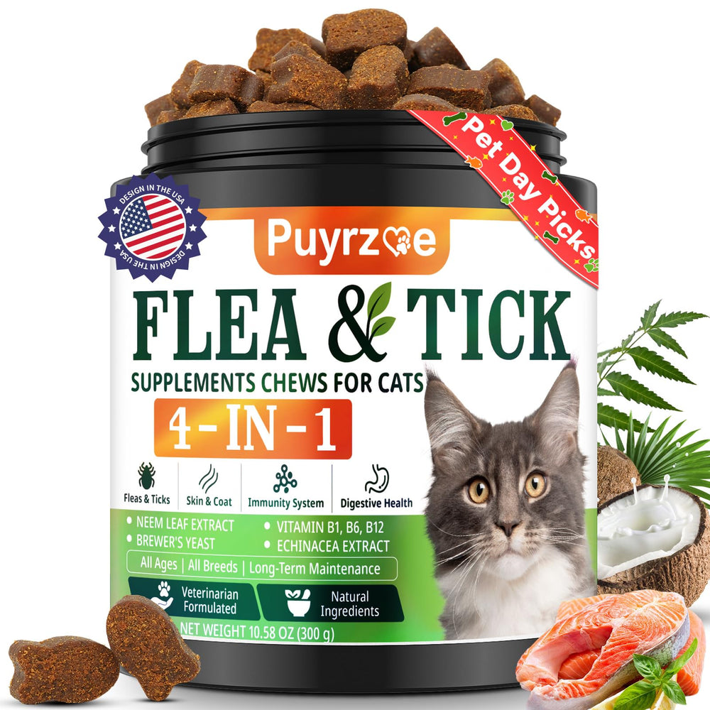 Puyrzoe 4-in-1 flea-tick chewables pack for daily cat defense