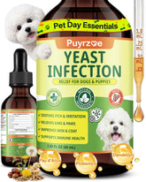 Puyrzoe natural yeast treatment for dogs bottle pour for easy daily dosing.