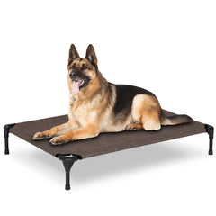 PVY elevated dog bed outdoor 42x30 brown offers sturdy frame for large breed comfort.