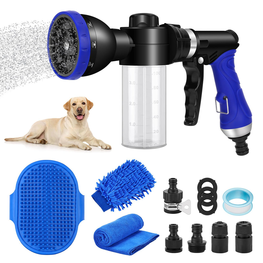 PWEZON pet bathing sprayer with foam nozzle for fast, foamy dog baths.