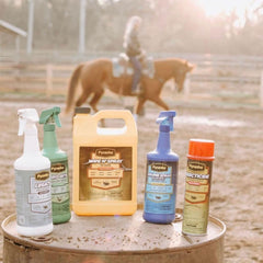 Pyranha Wipe N' Spray in stable environment protecting multiple horses.