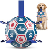 QDAN large dog toy soccer ball with straps for fetch and tug play outdoors