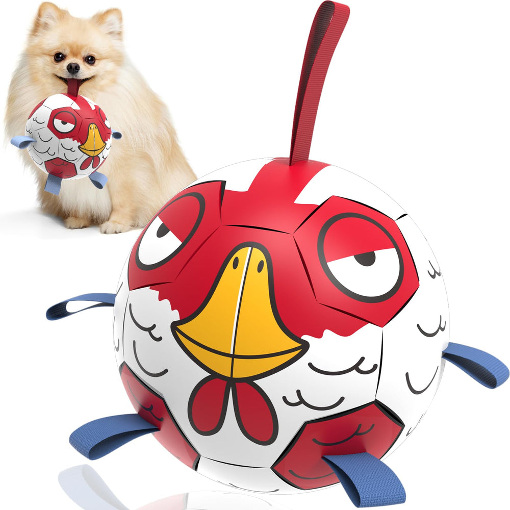 QDAN chicken ball with straps supports interactive fetch for outdoor play.