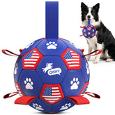 QDAN dog soccer ball with straps is ready for fetch and water play.