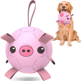 QDAN dog soccer ball with straps in pink pig for interactive play.