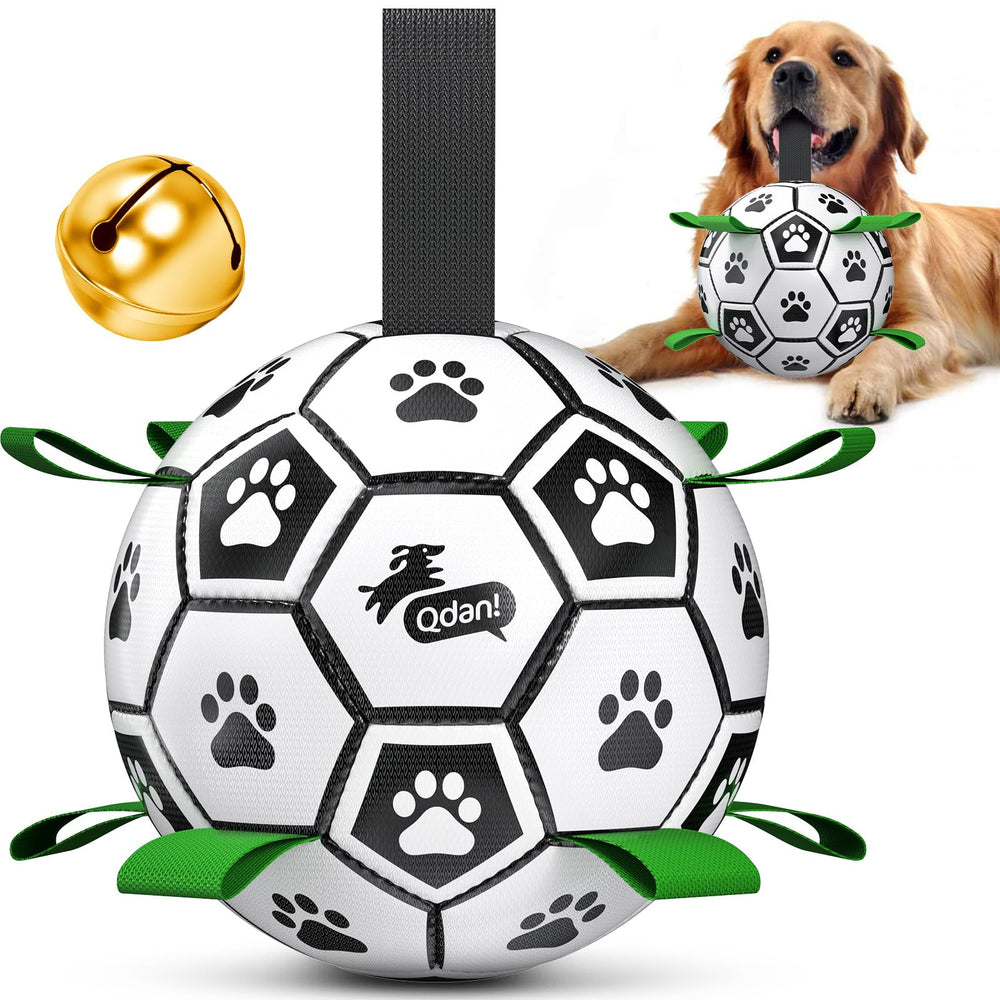 QDAN dog soccer ball with bell inside ready for indoor and outdoor play.