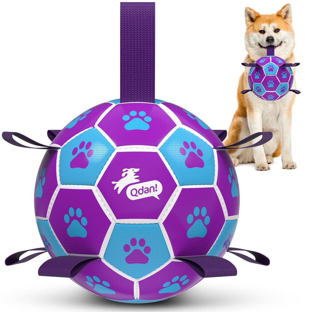 QDAN dog soccer ball with straps for interactive fetch and tug play