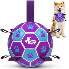 QDAN dog soccer ball with straps for interactive fetch and tug play