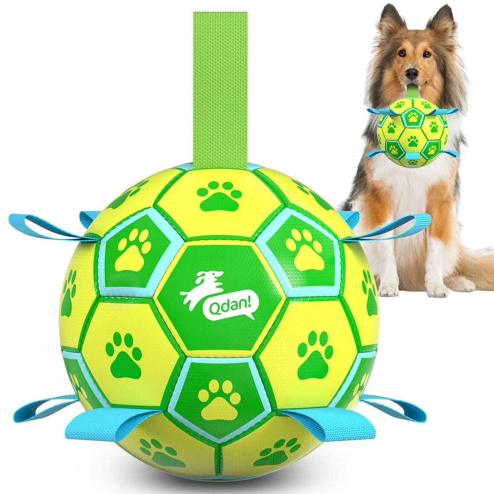 QDAN 8in soccer ball with strap for medium to small dogs, durable play