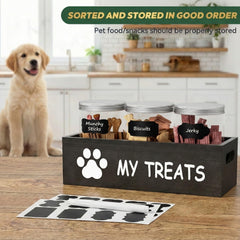 Qeerable clear dog treat canisters provide quick visibility for snack selection.
