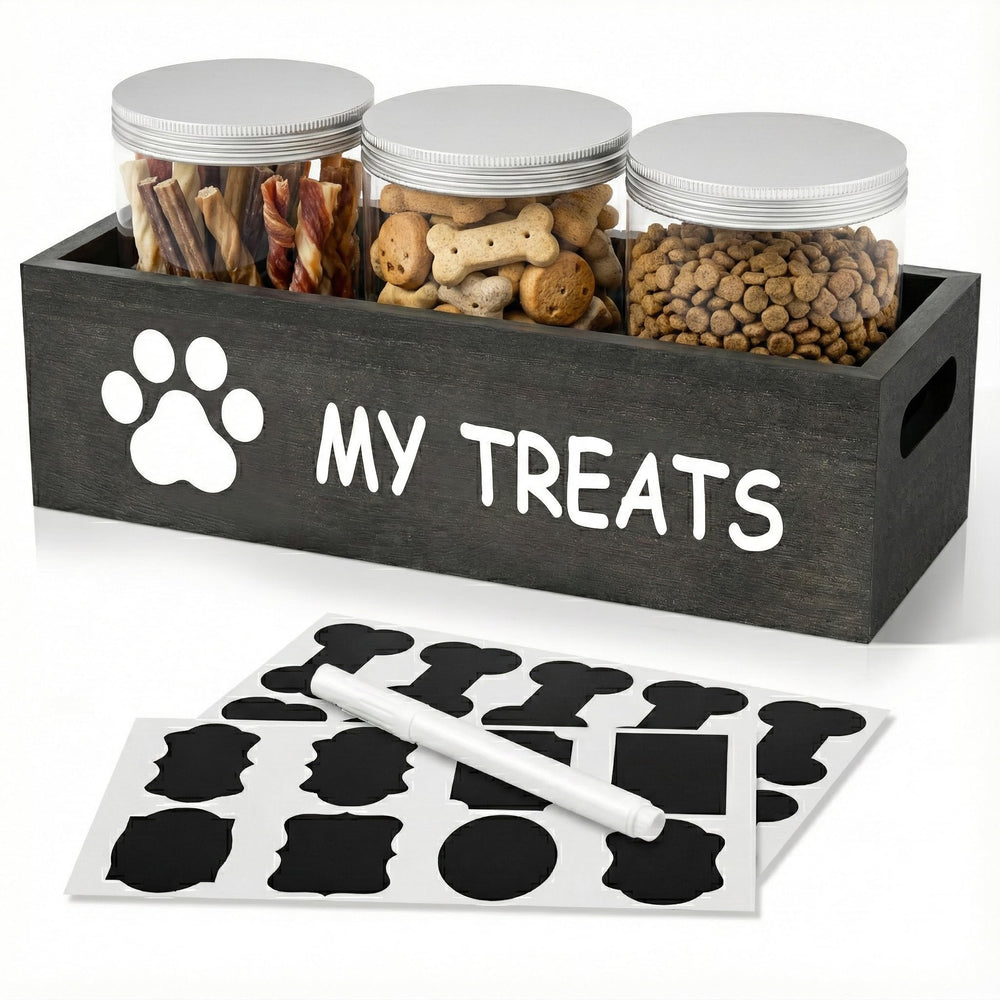 Qeerable dog treat container 3-pack with airtight lids keeps snacks fresh on the counter.