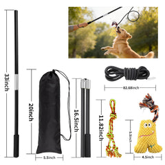 Qeoval Flirt Pole extended to 33 inches for versatile indoor outdoor play