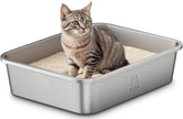 Qiuma stainless steel cat litter box – front view, low-entry for small cats.